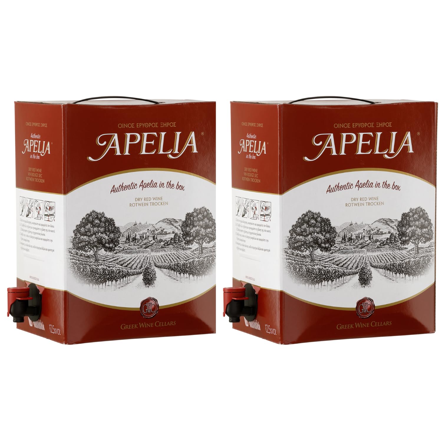 Apelia Bag-In-Box 2x 3,0l - Trockener Rotwein - 12,5% Vol. - Kourtaki - inkl. 20ml Jassas Olivenöl