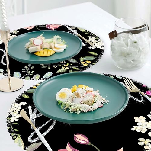 Miniatura 2 de Juego de 4 manteles individuales redondos de poliéster, lavables, resistentes al calor, para decoración de mesa de cocina, comedor, 14.7 pulgadas,