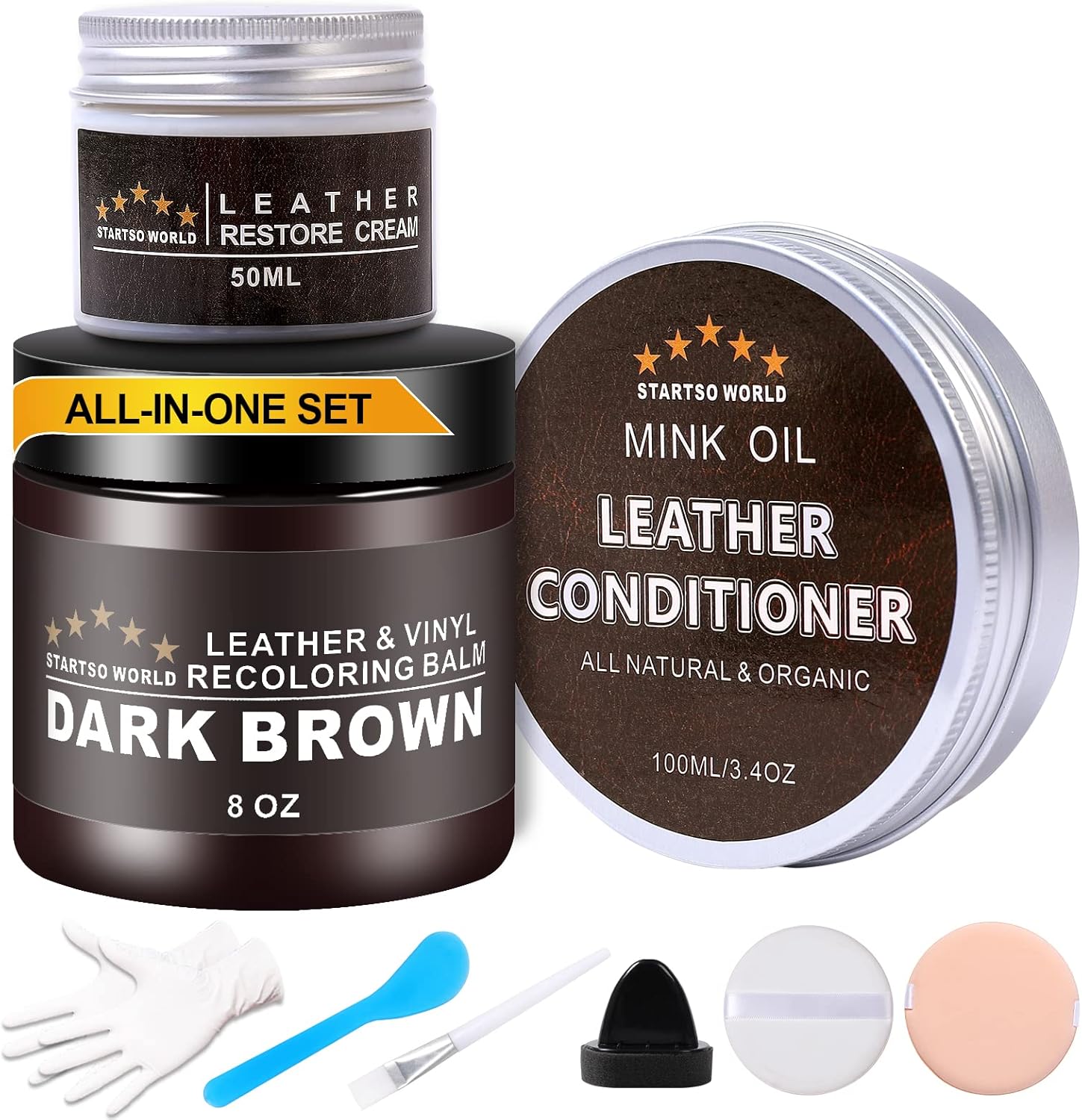Leather Recoloring Balm Mink Oil Leather Restore Cream, Dark Brown