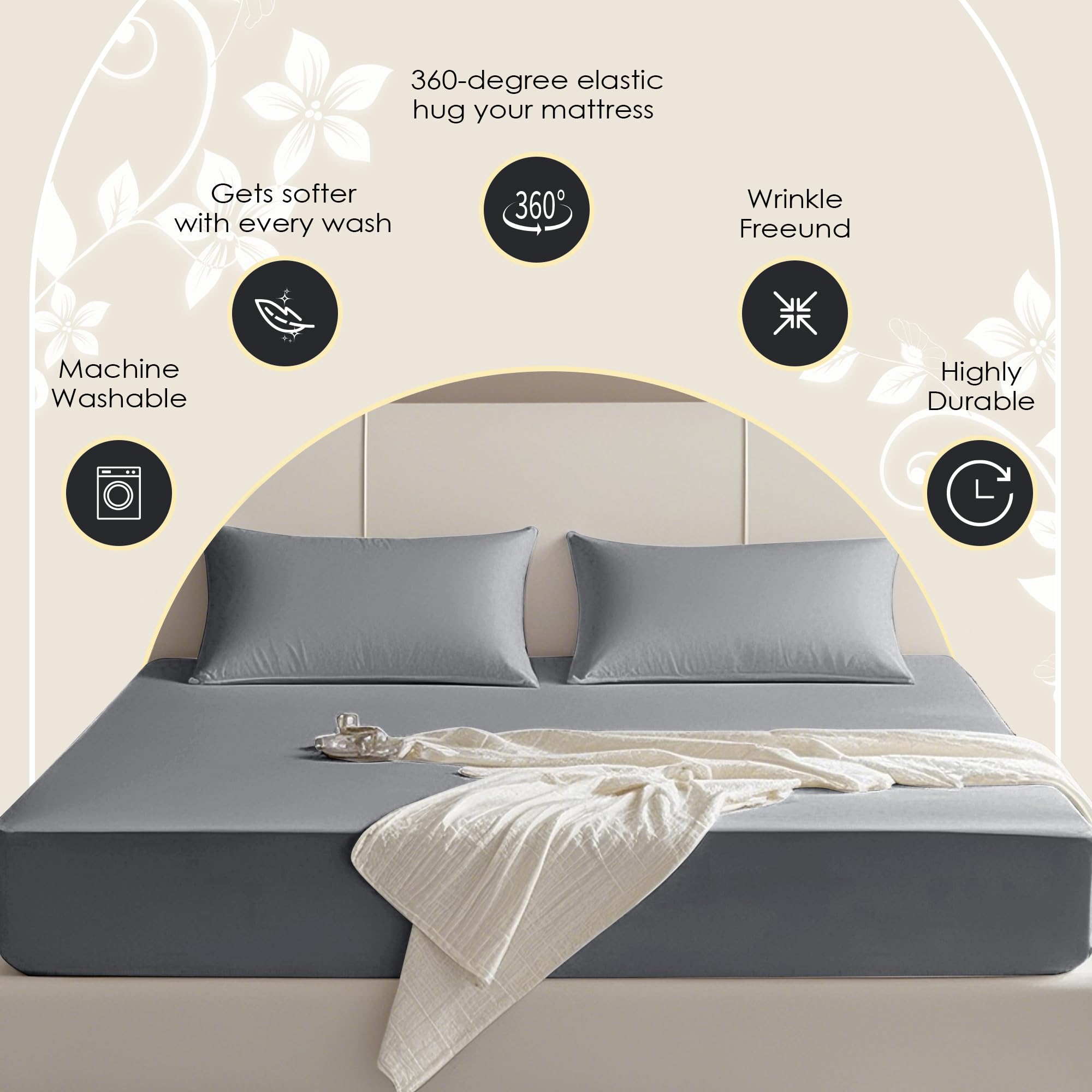 Sábana bajera tamaño Queen – Sábana bajera de calidad de hotel de alta calidad para cama Queen – Microfibra cepillada ultrasuave y transpirable – Elegante embalaje en caja negra (gris 4