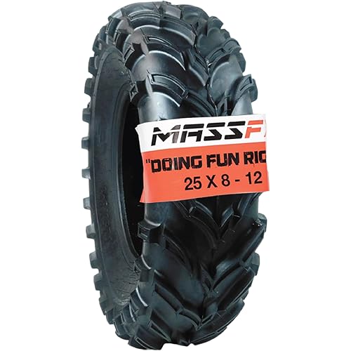 MASSFX 25x8-12 Front Tire for All-Terrain (ATV), Utility-Task (UTV), and Side-by-Side (SxS) Vehicles - 6-Ply with 1/2" Tread Depth 25x8x12