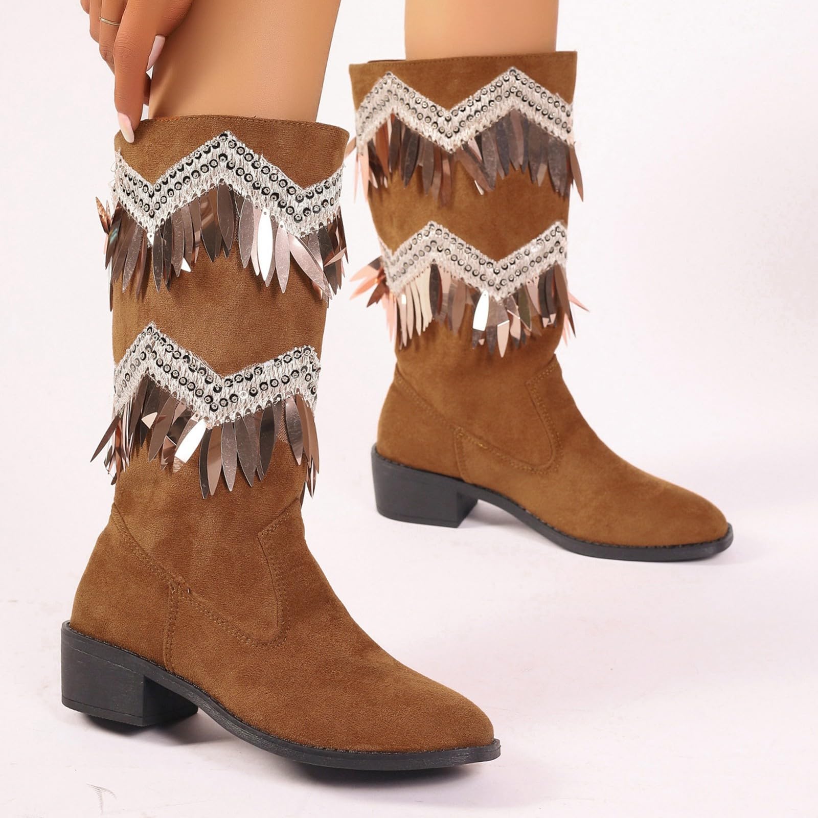 Cocila Botas De Ante para Mujer, Estilo Casual, con Borlas Y Caña. Disponibles En Tallas Grandes. Mujer Invierno Pelo Tacon Botines Negros Fino Planos Casual Barefoot Australianas Bota Media