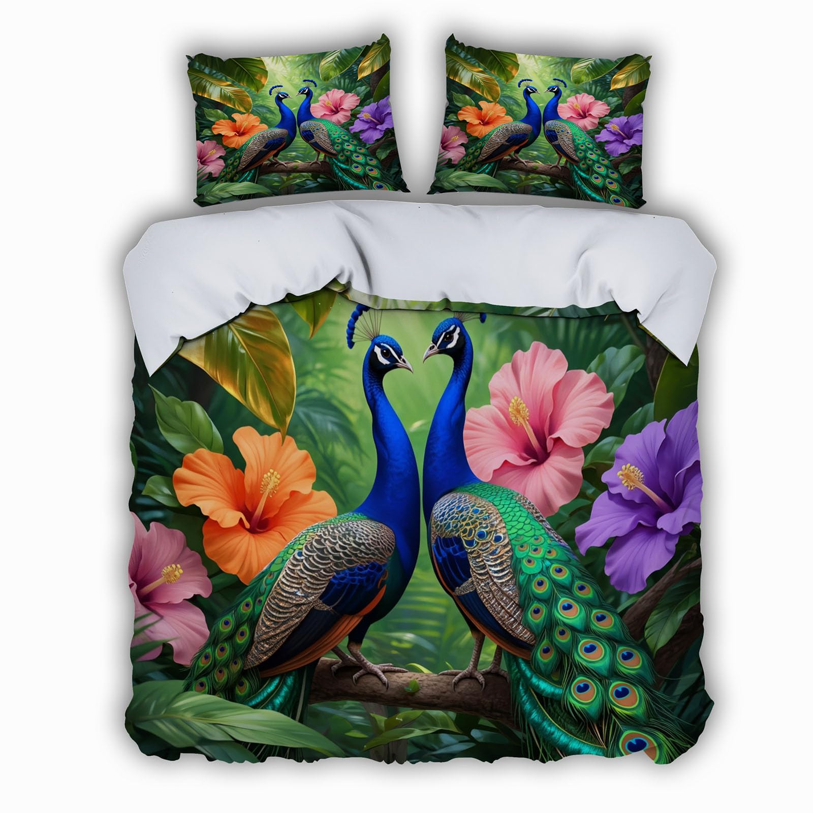 Housse de Couette Paon 3D 200x200 Douceur Anti-Plis avec Fermeture Éclair