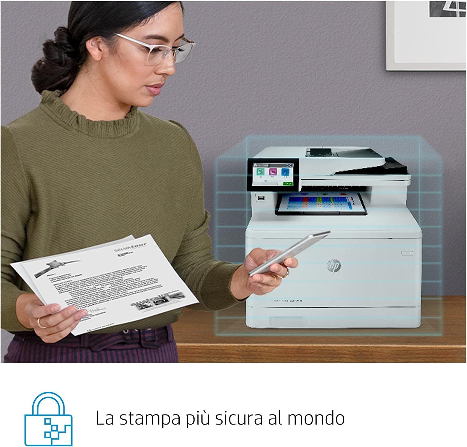 HP Color LaserJet Enterprise M480f 3QA55A, Stampante Multifunzione A4, Stampa Fronte e Retro Automatico a colori, 27 ppm, Copia, Scansiona, Fax, ADF, Ethernet, USB, HP Smart, Schermo Touch LDC, Bianca