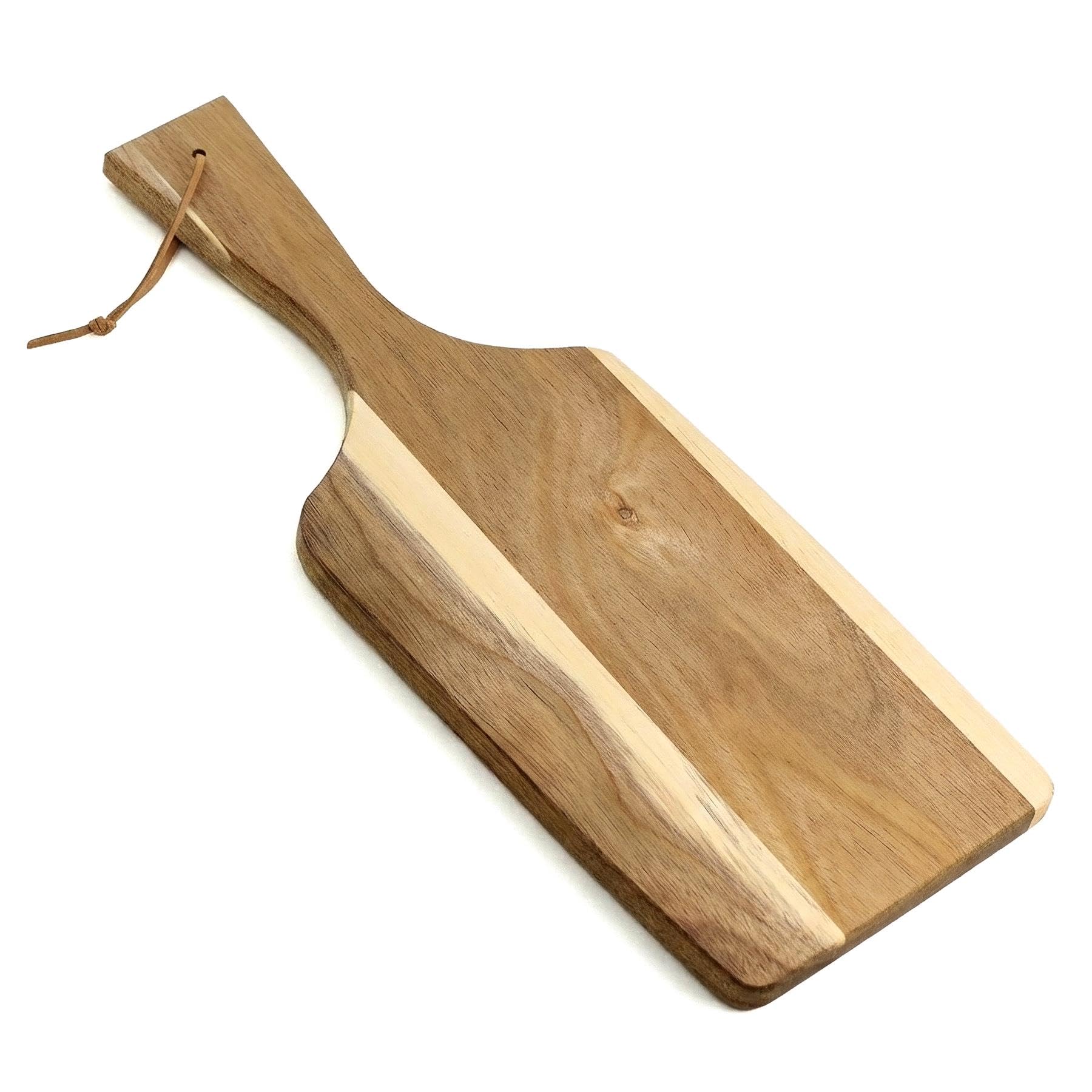 GEEZY Acacia Wood Paddle Chopping Board with Handle - Rectangular Serving Platter for Cheese & Bread - Moisture Resistant, Reversible & Eco Friendly Small Wooden Kitchen Cutting Board, 42x17x1.6 cm