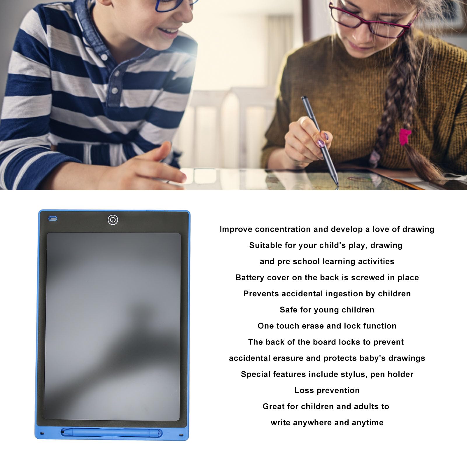 10-I LCD Writing Tablet – Erasable, Reusable Drawing Pad for Kids with Pressure Sensitivity & One-Button Erase F in (Black) (White) (Pinkish) (Dark Blue) — view 3