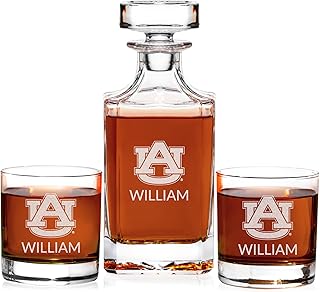 Lifetime Creations Personalized Auburn Tigers Whiskey Decanter Set with 2 Glasses - Engraved Gifts for Men, Alumni, Football Fans - Made in USA - Dishwasher Safe