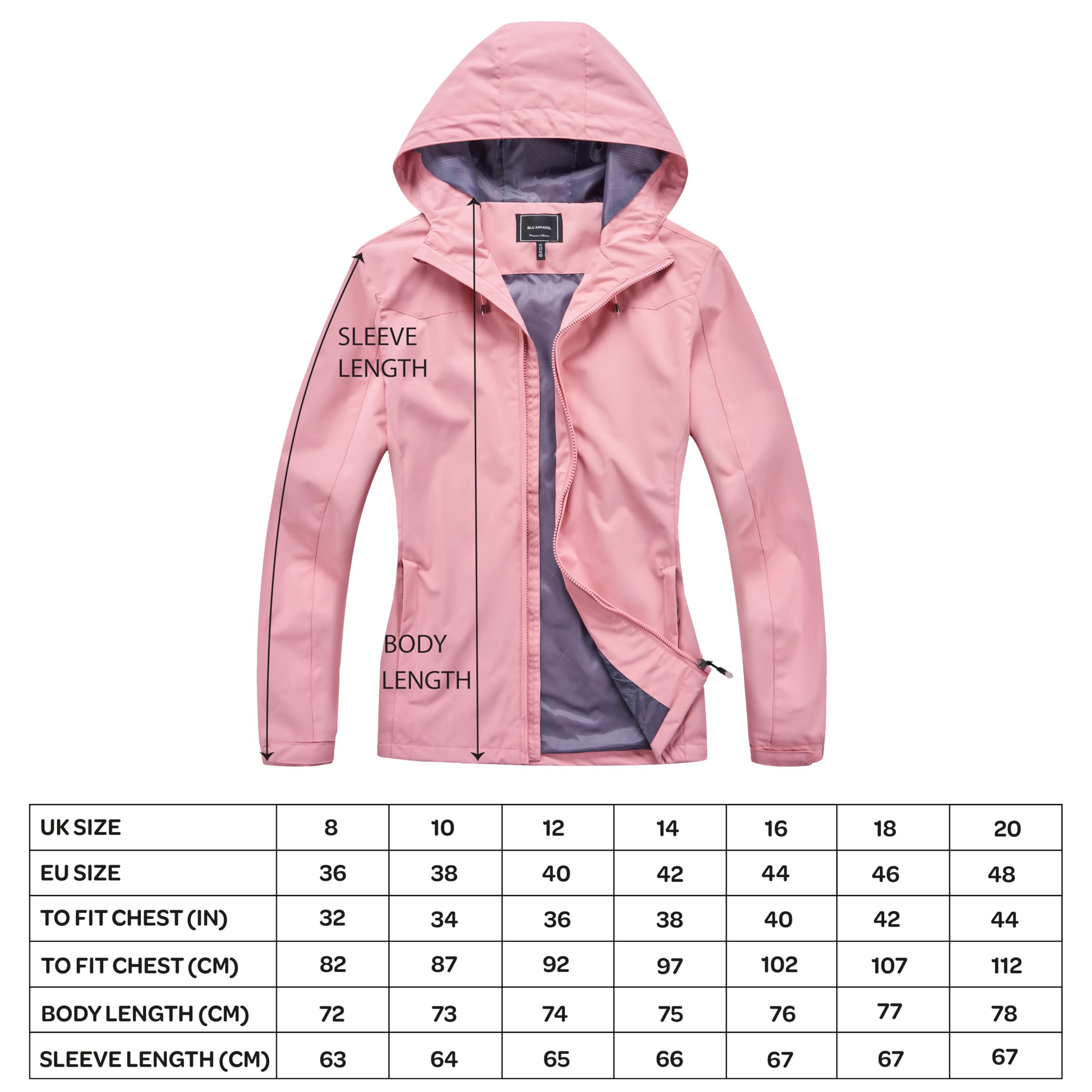 Blu Apparel Veste de pluie imperméable à capuche coupe-vent pour femme