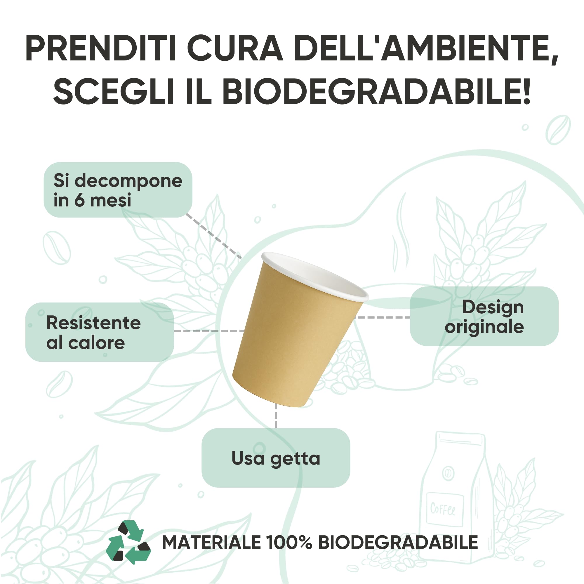 ecodrinks - 500 Bicchieri Carta Avana 240ml - Per Acqua, Cocktail, Bevande Calde e Fredde - Biodegradabili, Eco-friendly e Made in Italy