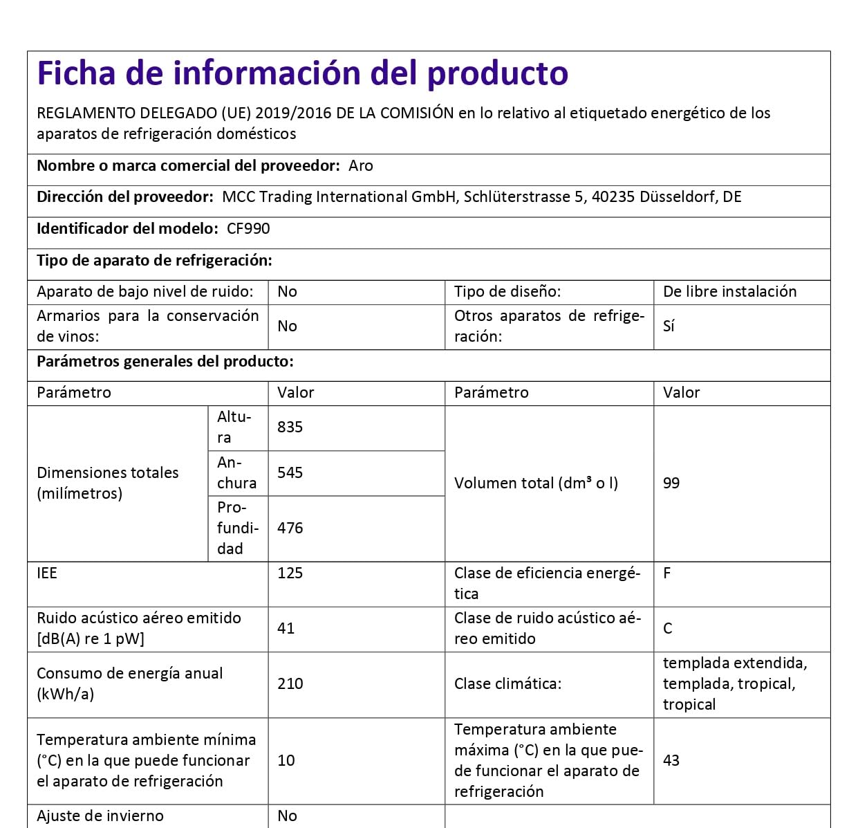 aro Congelador horizontal CF990, 99 L, 1 cesta incluida, termostato regulable, clase energética F, descongelación manual, blanco