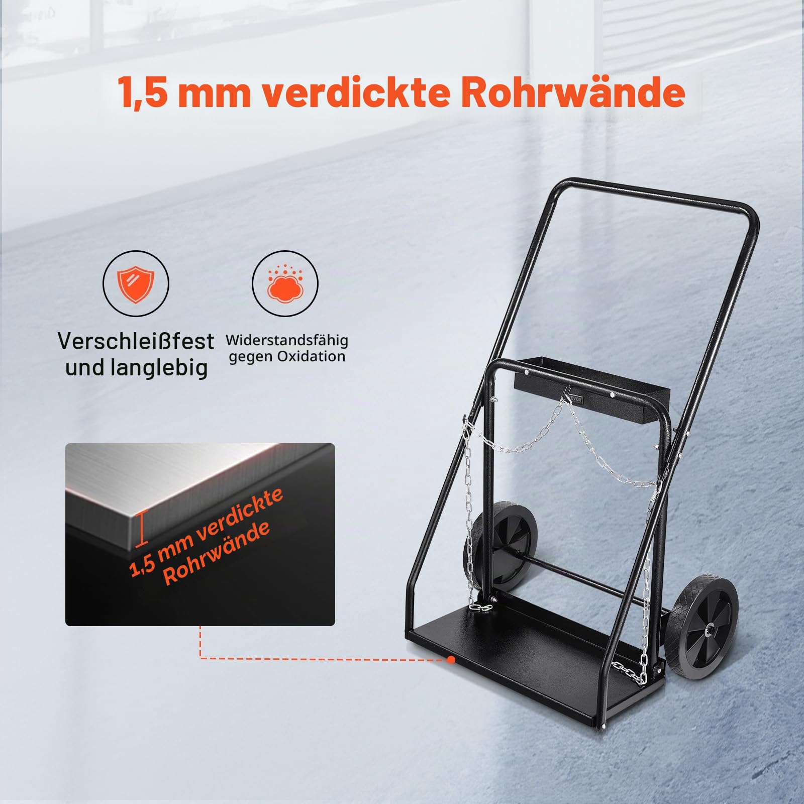 VEVOR Schweißflaschenwagen, Sauerstoff-Acetylen-Tankwagen mit 200 kg statischer Tragkraft, 25,4 cm Vollrädern & Sicherheitsketten zur Tanklagerung, für doppelte Gasflaschen mit 31,8 cm Durchmesser