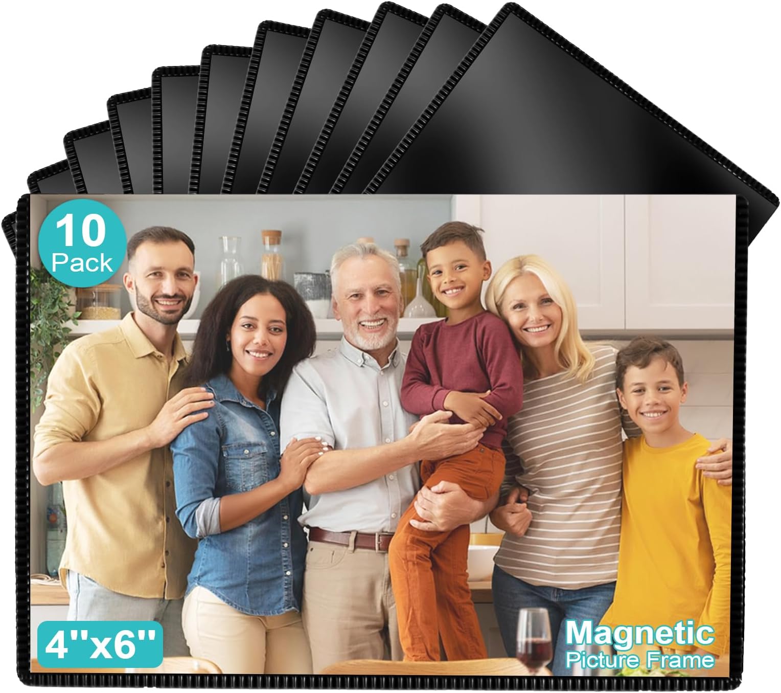Sloworld Magnetic Picture Frame, 10 Pack Magnet Photo Frames for Refrigerator 4"x6" Reusable Fridge Photograph Frames for Locker/Whiteboard/Office Cabinet (Black 10 Pack)
