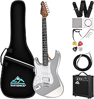 Vista 14 de EASTROCK Kit de guitarra eléctrica de tamaño completo de 39 pulgadas para principiantes, paquete de iniciación con bolsa, cejilla, correa de hombro
