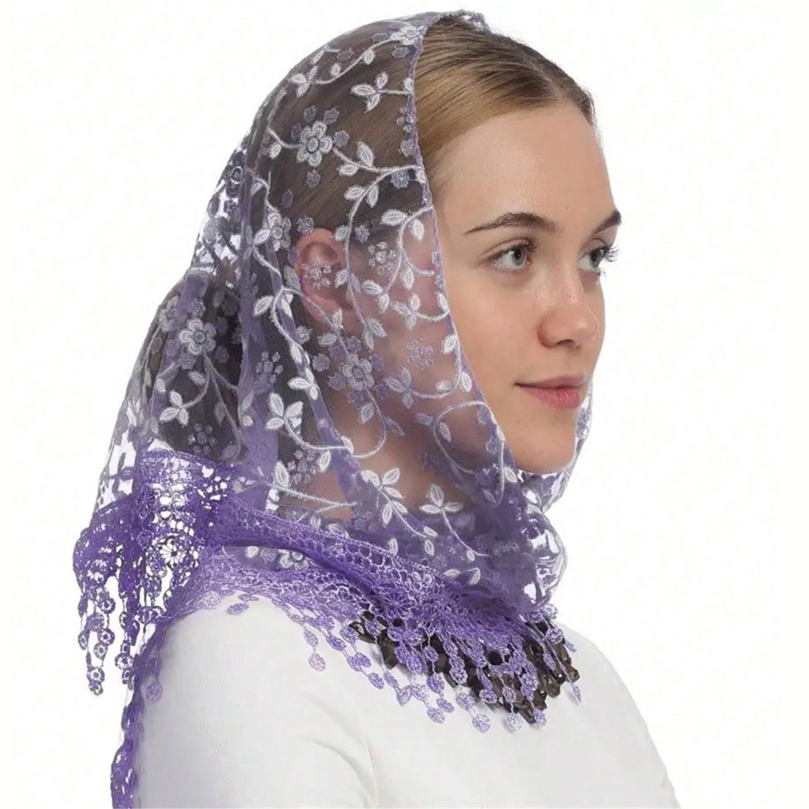Yazhuq Lace Flower Bandanas Tassels Headwrap for Women and Girl Various Occasion Vacation Dressingup Head Scarf Photo Headpiece