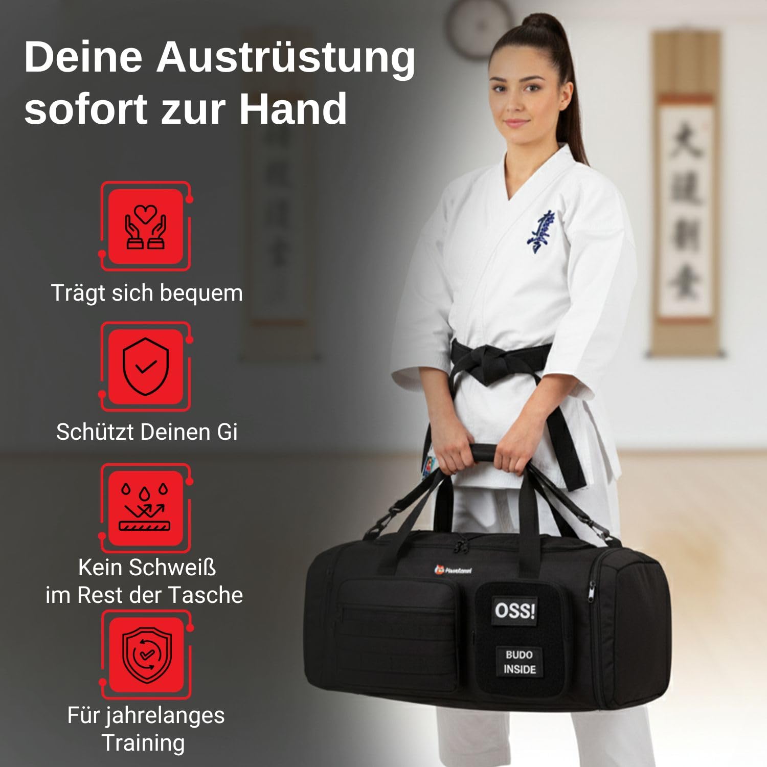 Kampfsport Sporttasche 50L mit Nassfach & Schuhfach – Judo, BJJ & Karate Trainingstasche für Gi, Schützer & Wettkampf | robuste Trainingstasche mit Organisationsfächern
