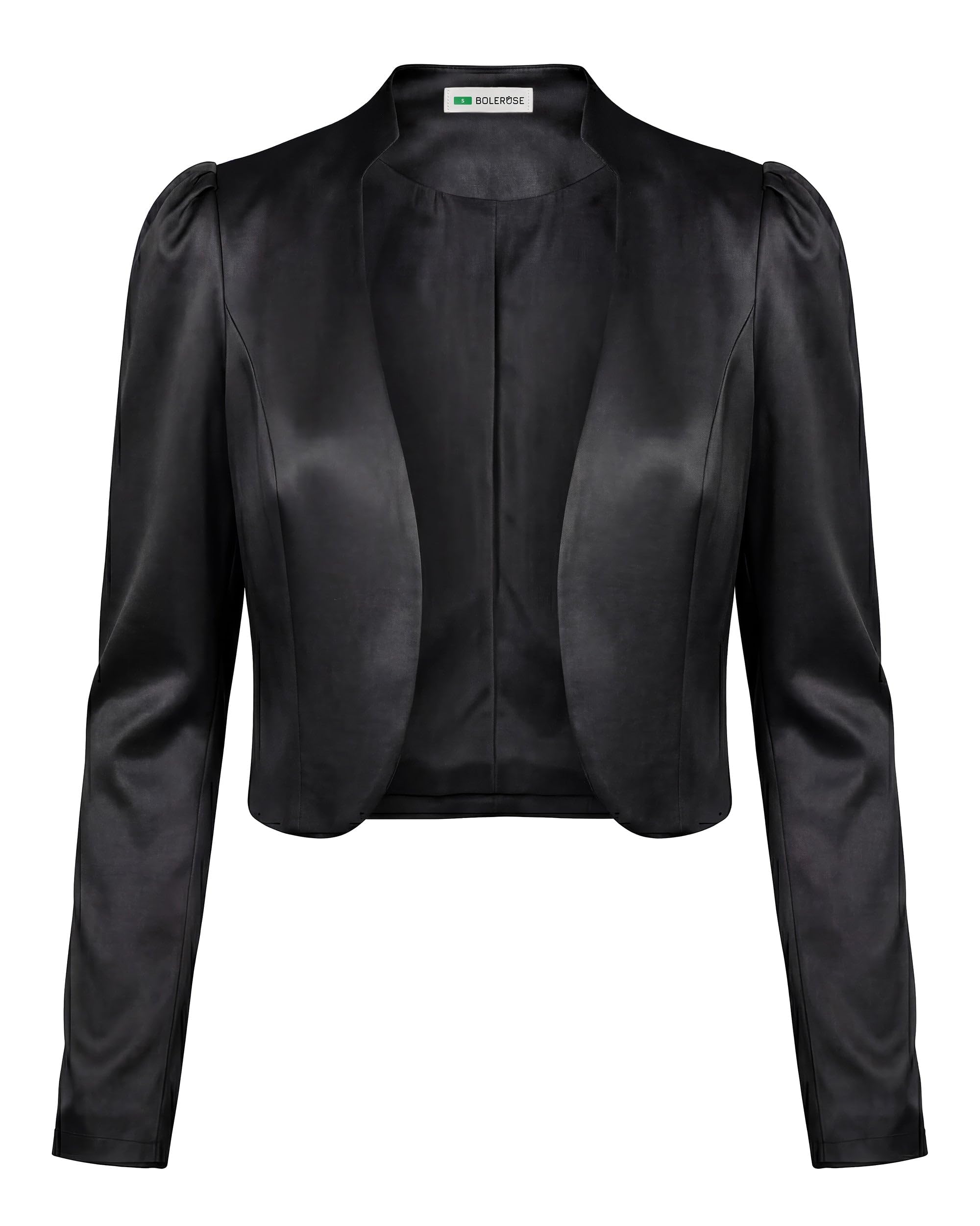 BOLEROSE Formal Puff Sleeve Satin Bolero Jacket | Gathered Shoulders Fully Lined Open Front Blazer-Style Silhouette Sizes XS-5XL product thumbnail 3