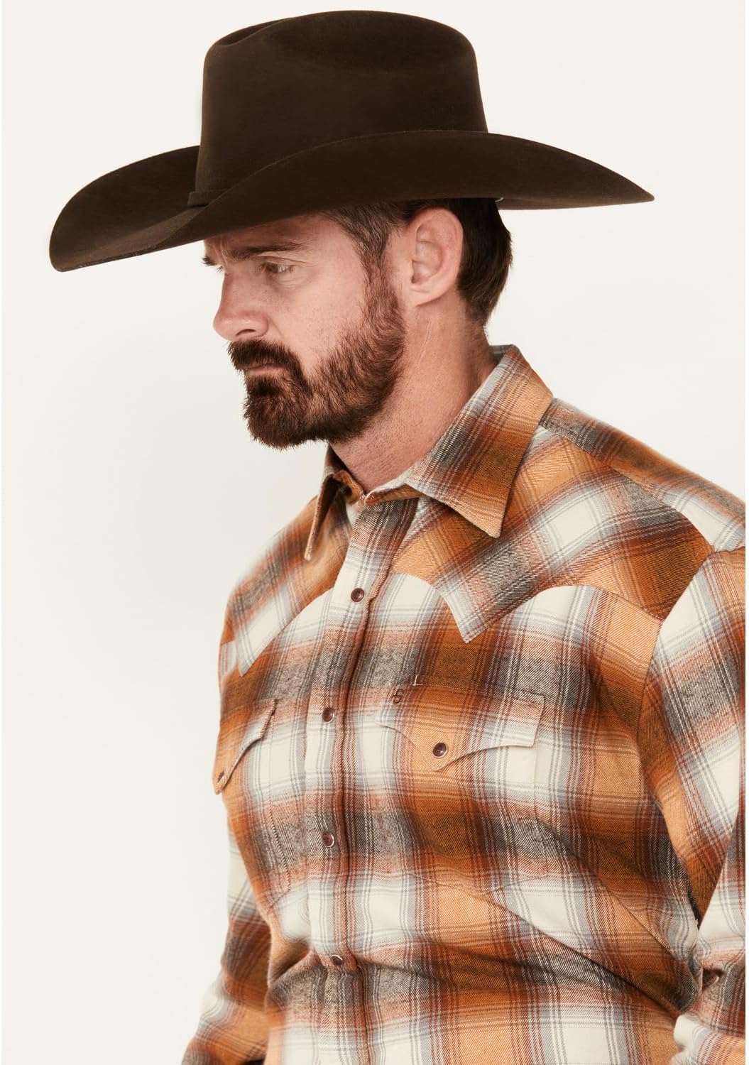 Rust Plaid Flannel Western Shirt