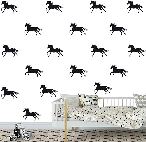 Miniatura 5 de Juego de 32 calcomanías metálicas de pared de caballo ecuestre de vinilo, calcomanías de pared para decoración de habitación de los niños, sala de