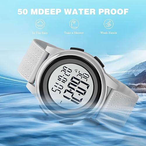 Miniatura 8 de SKMEI Reloj deportivo digital para hombre, ultrafino, grande, impermeable, con cronómetro, temporizador de cuenta regresiva, función de alarma, luz