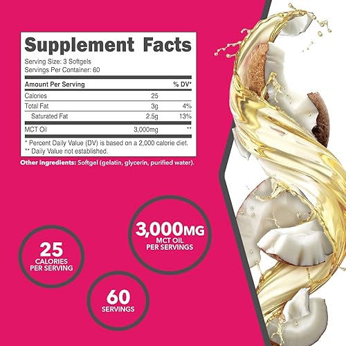 Miniatura 2 de Ketologic Aceite MCT (180 cápsulas blandas) (60 porciones) (3,000 mg de aceite MTC por porción), triglicéridos de cadena media