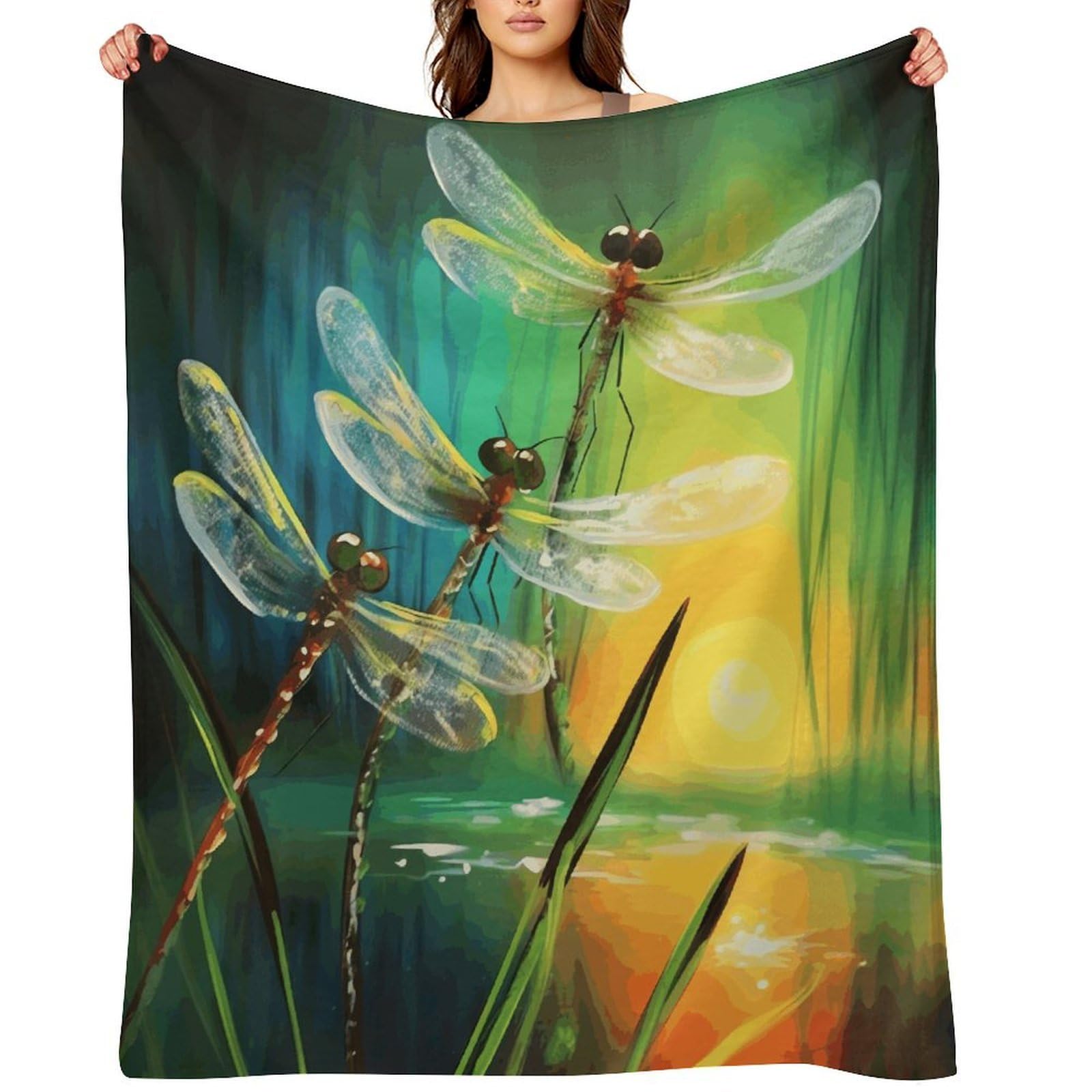 Fekiloot Style Dancing With Dragonflies Throw Blankets Camping Blanket60 X80