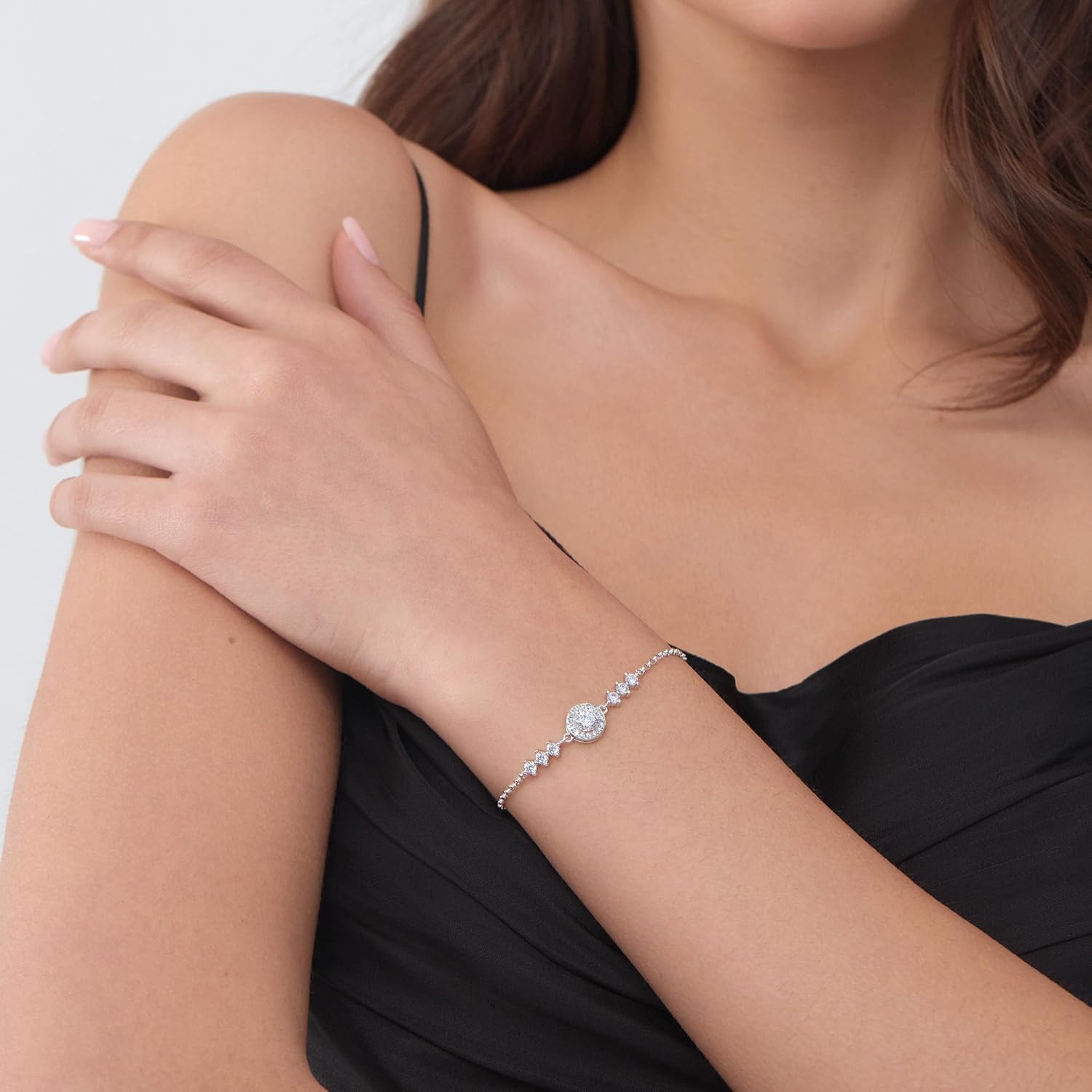 1CT Dainty Moissanite Starry Hand Bracelet for Women D Color VVS1 S925 Sterling Silver 18K White Gold Plated Chain Jewelry for Mother Love Friend Mother’s Day Birthday Gift for Her 7+2inch - Image 2