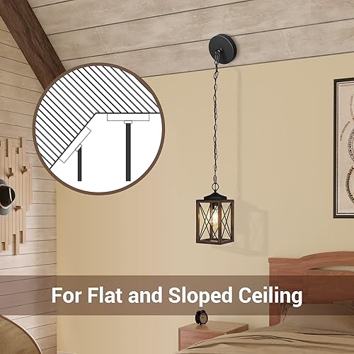 Miniatura 6 de EDISHINE Lámpara colgante de granja, lámpara colgante de metal con acabado de grano de madera, cadena ajustable de 63 pulgadas para techo plano y