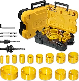 KATA Bi-Metal Hole Saw Kit, 19 Pieces M42 Steel Hole Saw Set with 3/4" -4-3/4" (19-121mm), General Purpose Hole Saw Blades in Case with Mandrels, Drill Bit, Hex Key for Thin Metal, Hard Wood, Drywall