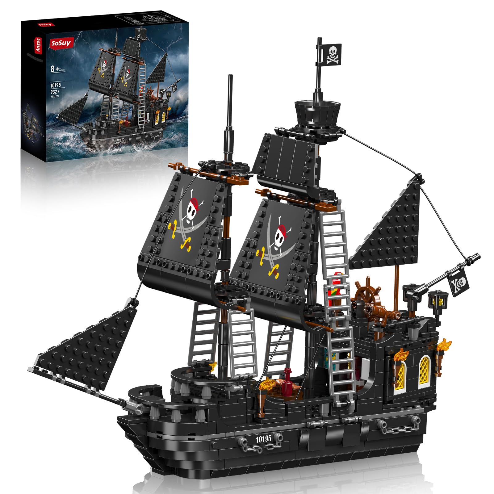 Sosuy Black Pearl Pirate Ship Building Blocks Sets, Three-Masted Boat Set STEM Toys for Boys 8+, Caribbean Pirate Ships Display Models Birthday for Boys Kids Girls Teens Adults 932 PCS