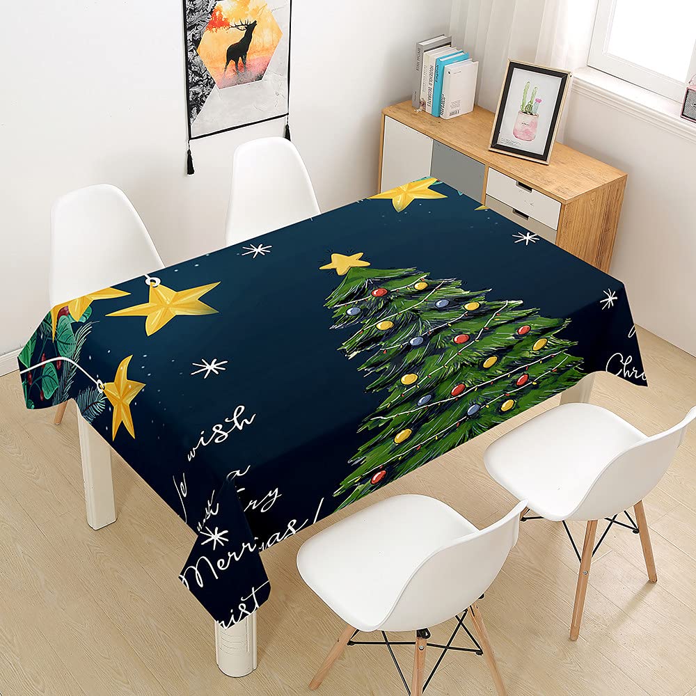 Hearda Stars Christmas Tablecloth Wipeable Waterproof Wipe Clean, 3D Rectangle Tablecloths Table Cover For Kitchen Picnic Party Buffet Weddings Birthday Christmas (,90X90cm)