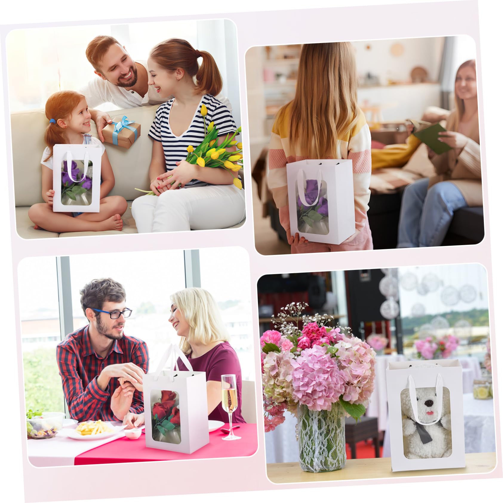 ULTECHNOVO 20 Stück Weiße Durchsichtige Geschenktüten mit Fenster 18x13x25cm Papier Geschenkbeutel mit Griffen für Hochzeit Party und Gastgeschenke