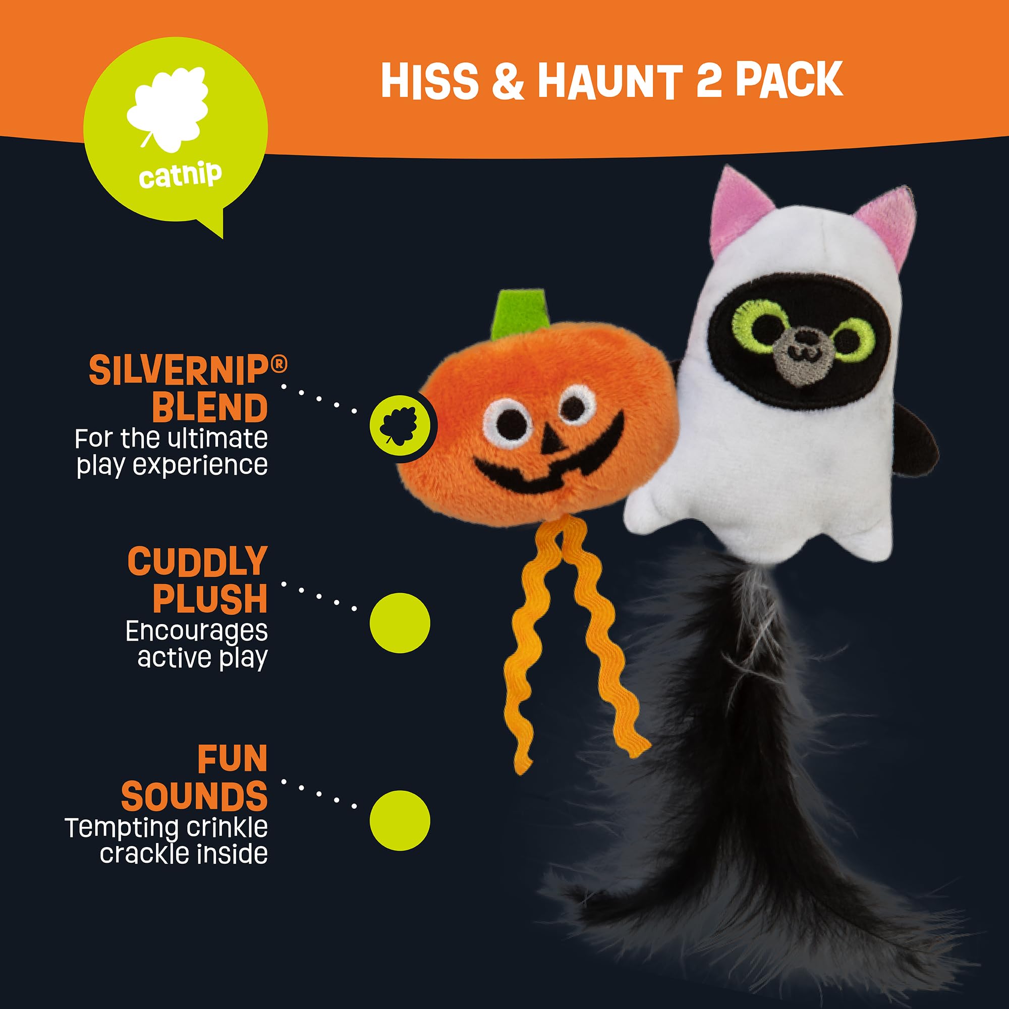 Mad Cat Hiss & Haunt Plush; Interactive Toy; Cat Toys for Indoor Cats; with Silvervine (2 Pack)