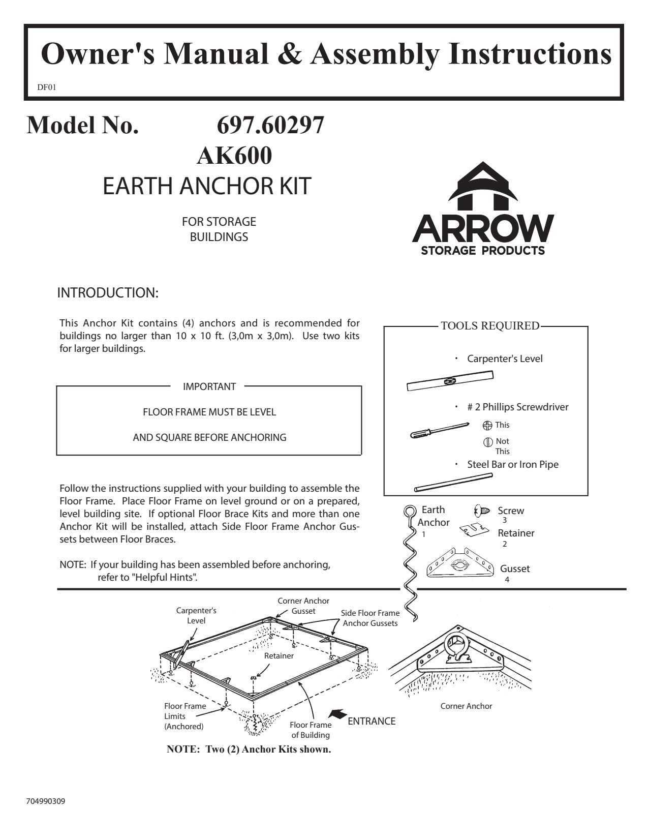 Arrow Shed ShelterLogic flèche Abri Ak600 Earth kit d'ancrage