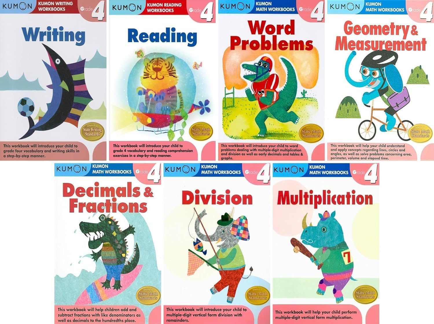 Kumon Grade 4 Complete Set 7 Workbooks - Multiplication Division Decimals&Fractions Geometry&Measurement Word Problems Reading Writing product thumbnail 2