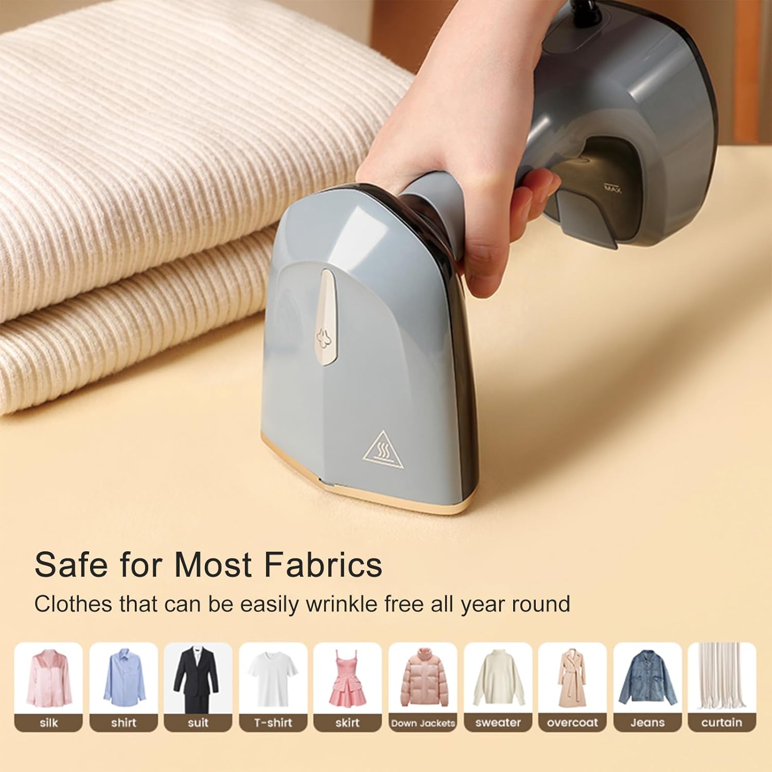 Powerful Handheld Clothing Steamer, 1500W Foldable Portable Clothing Wrinkle Remover, 15S Preheating, 20g/Min Strong Penetration Steam, 5.9ft Rope, Essential for Home, Travel & Office (Grey)