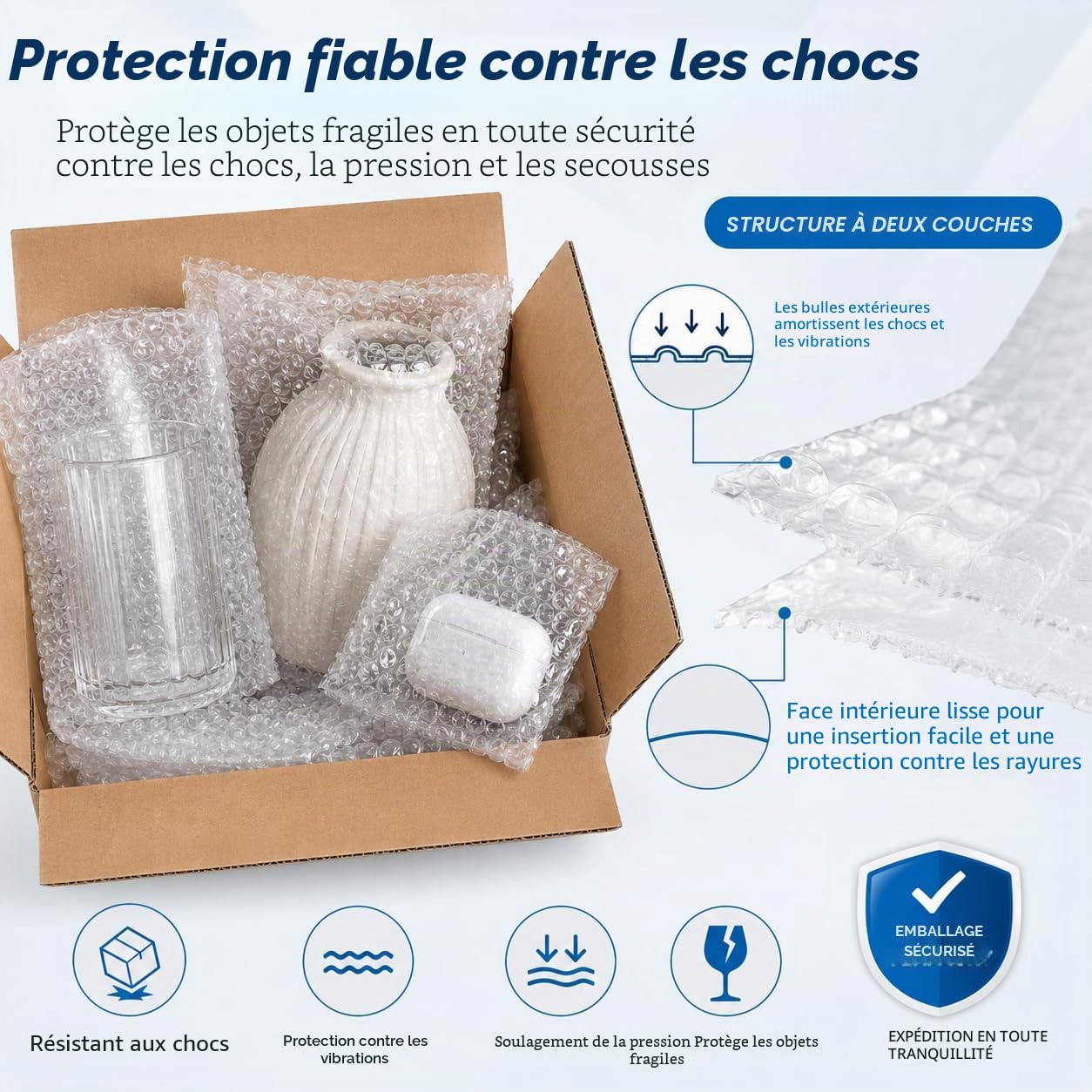 CYEER Lot de 100 Sacs à Bulles 20x25 cm - Pochettes de Protection Antichoc pour Expédition et Déménagement - Emballage Rembourré pour Objets Fragiles, Vaisselle, Verre et Électronique