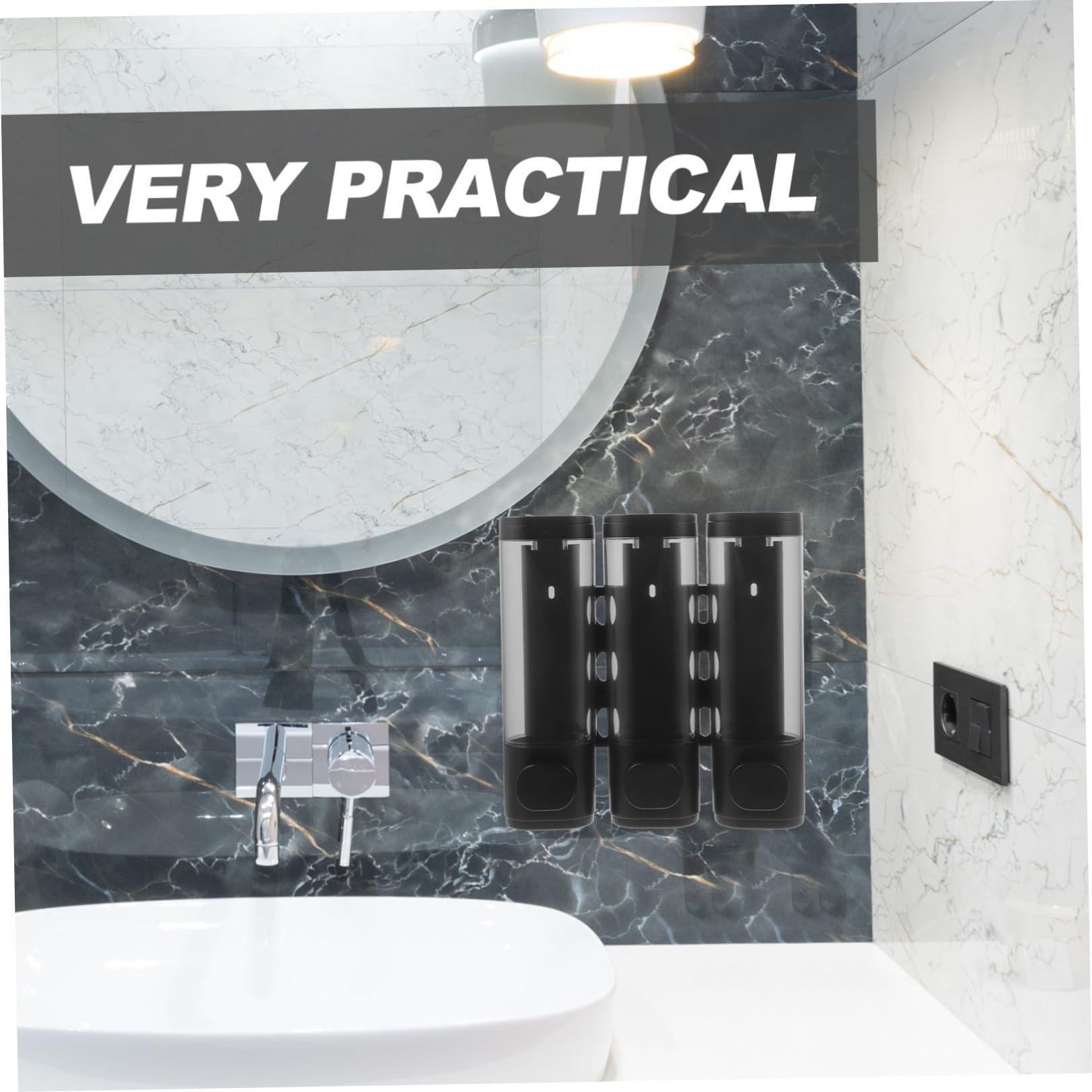 Dispenser Sapone da Muro 3 Camere Manuale per Bagno Nero Abs