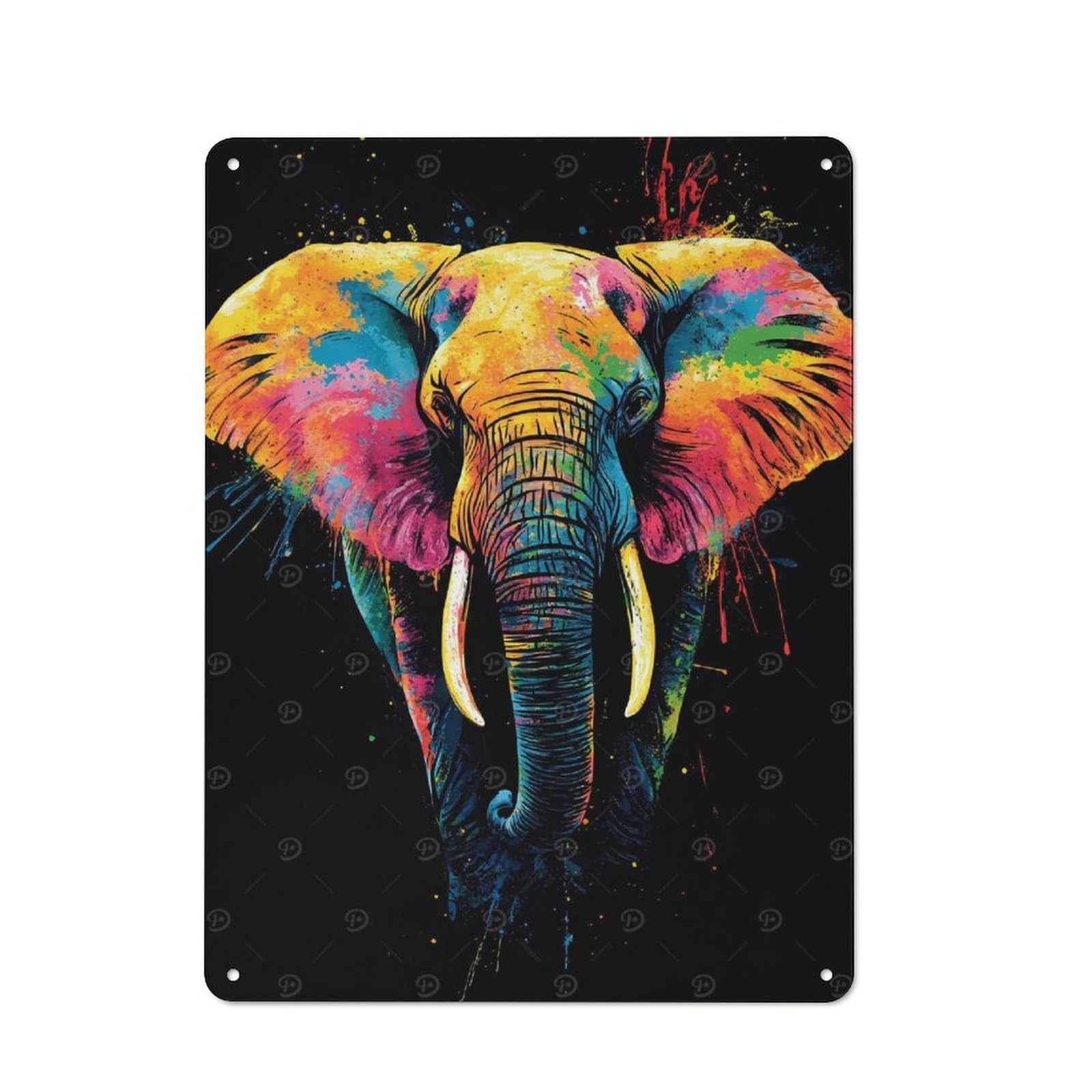 Junmoney Colorful Elephant Art Rustic Metal Sign 40X30cm For Lounge Or Reading Corner, For Reading Corner Decorators