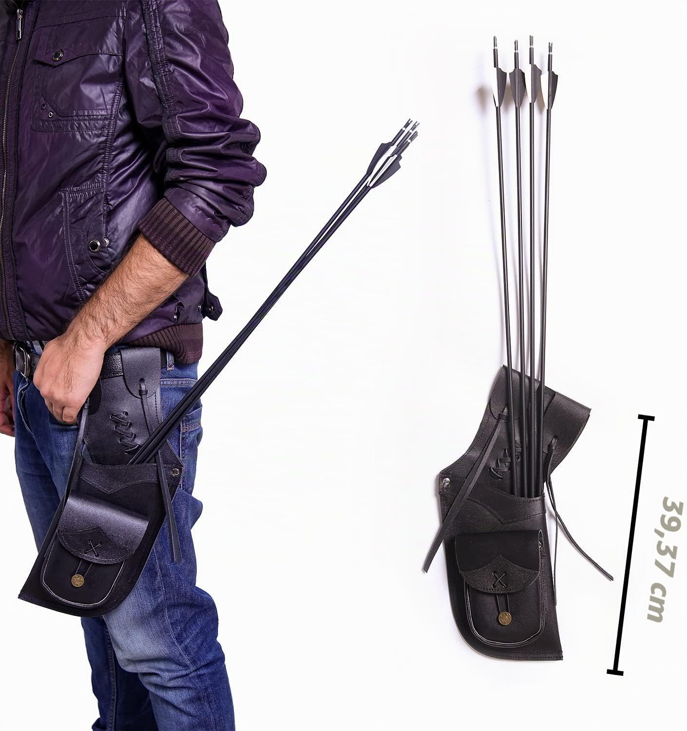 Seitenköcher | Pfeilhalter aus echtem Leder | traditioneller handgefertigter Hüftköcher für Jagd & Bogenschießen Sport | leicht und bequem