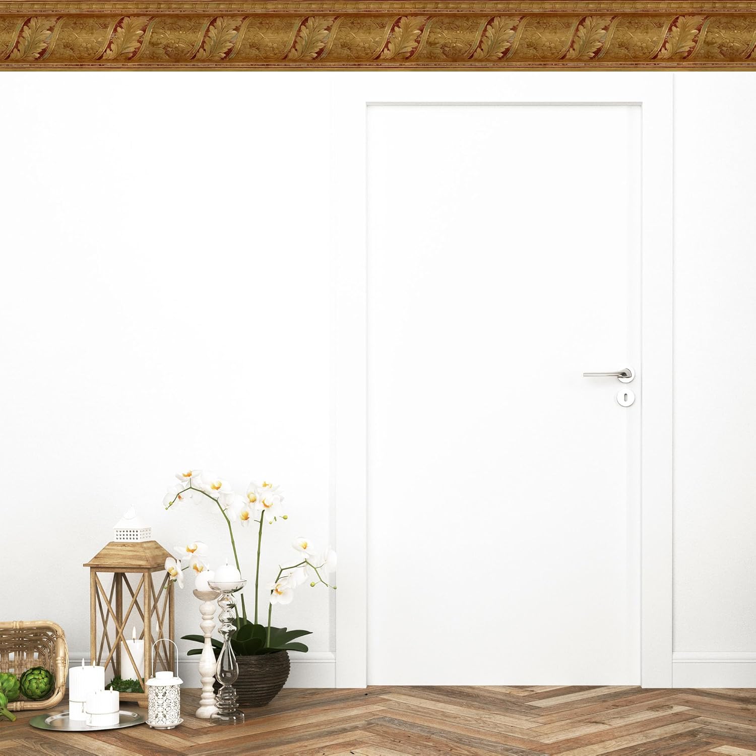 TRIMZ Wallpaper Border – Vintage Acanthus Scroll Design, Classical Decorative Floral Molding Look, Pre-Pasted Wall Border for Dining Room & Living Room, 15 ft x 8.5 in