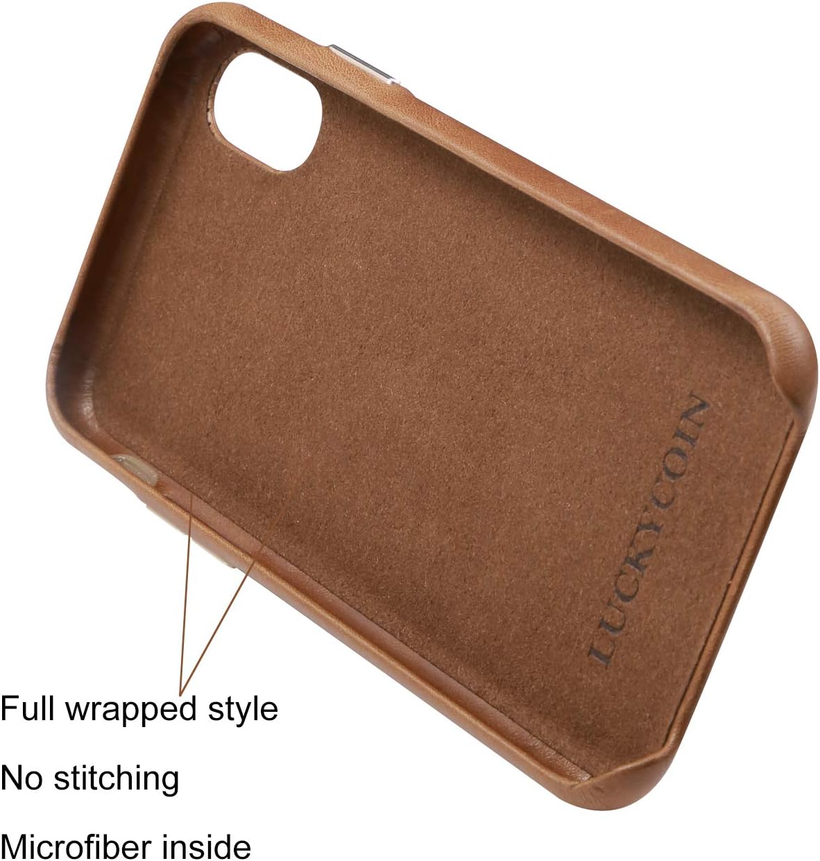 Crеаtіvе Prоduсt LUCKYCOIN Slim Leather Phone Case for iPhone Xs X with Metal Button Hand Crafted Vintage Full Grain Leather Card Holder Back Case Grip Cover for Apple iPhone Xs X 5.8 Inches Dark Brown