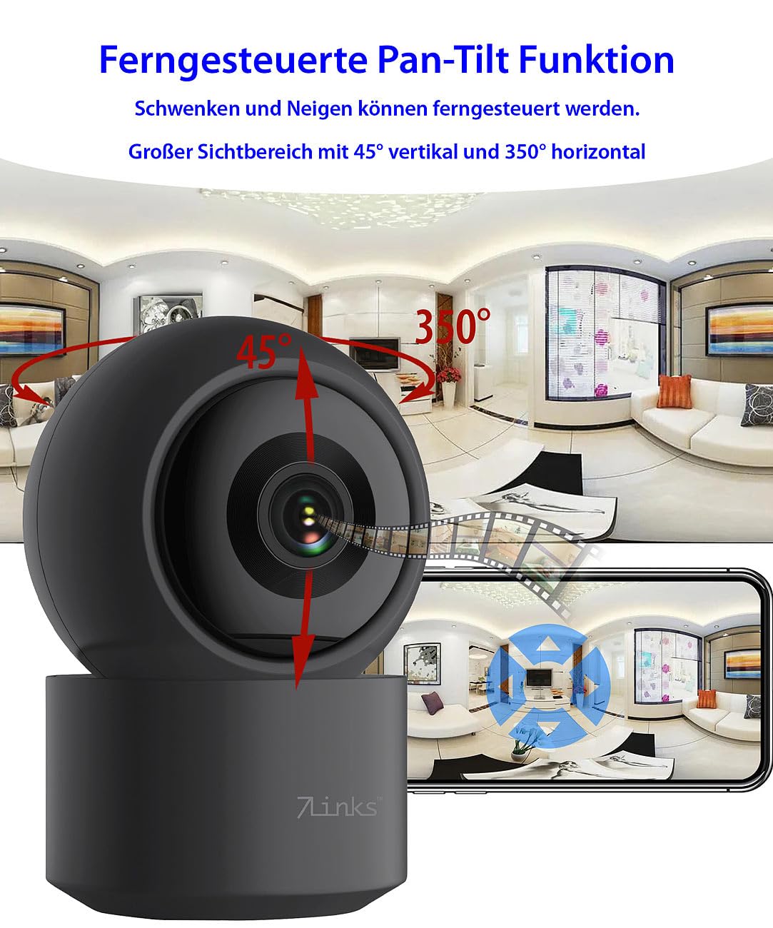 7links WiFi Kamera: 4er-Set 2K-Pan-Tilt-Überwachungskamera mit WLAN, Patrouillen-Funktion (Überwachung Kamera innen, Überwachung WLAN innen, PC)