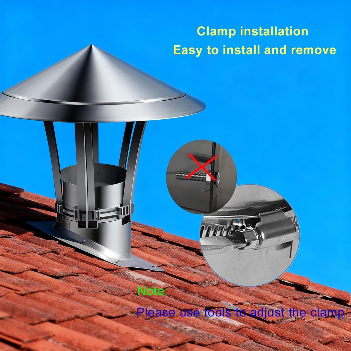 Tappo per canna fumaria rotonda regolabile in acciaio inox 201 (14 cm, 16,8 cm, 24,9 cm)