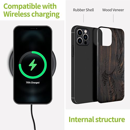 Miniatura 7 de Carveit Funda magnética de madera para iPhone 12 Pro [madera natural y TPU suave] a prueba de golpes, funda de madera única y elegante compatible