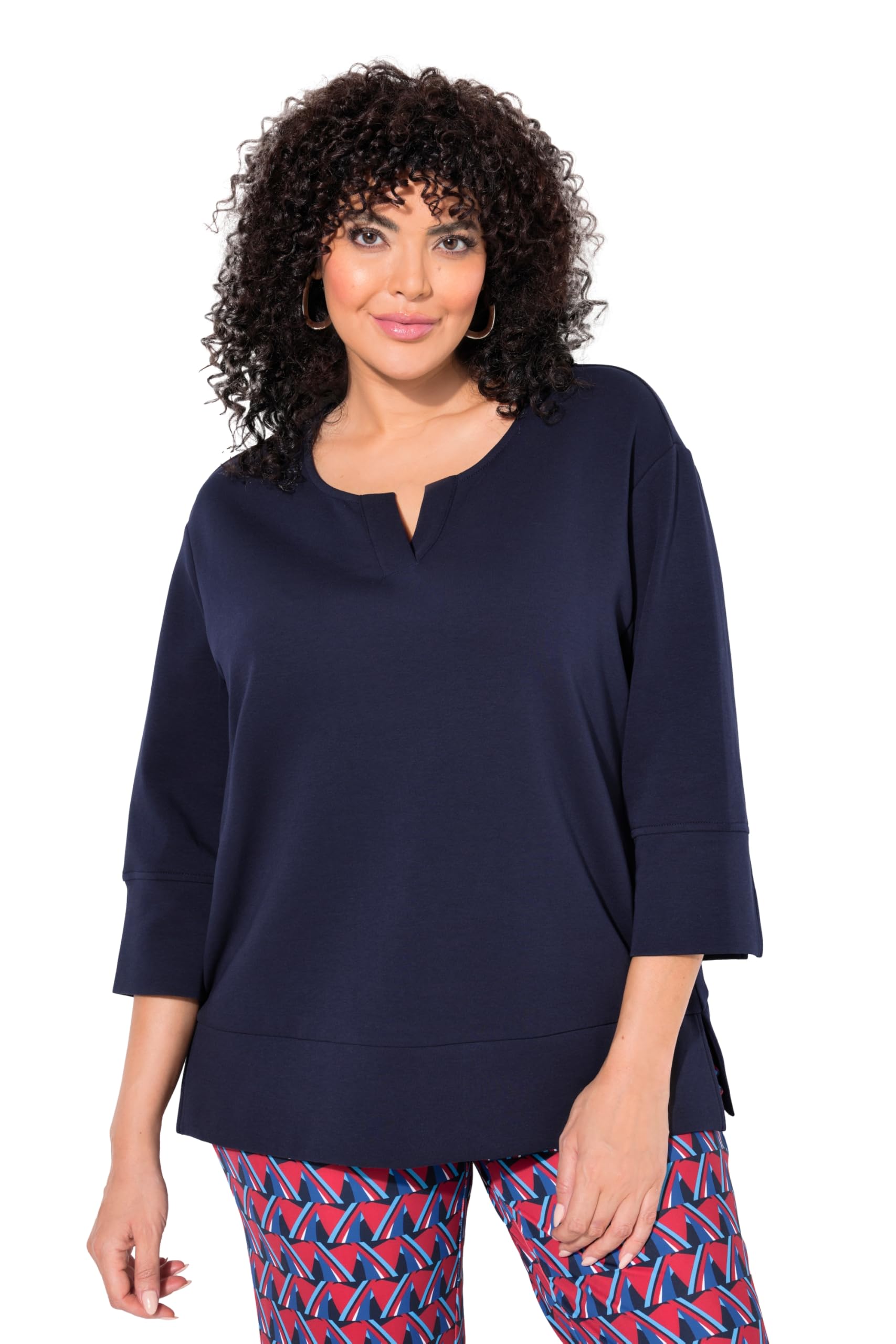 Ulla Popken Damen große Größen Übergrößen Plus Size Punto-Sweatshirt, Rundhals, 3/4-Arm 835710