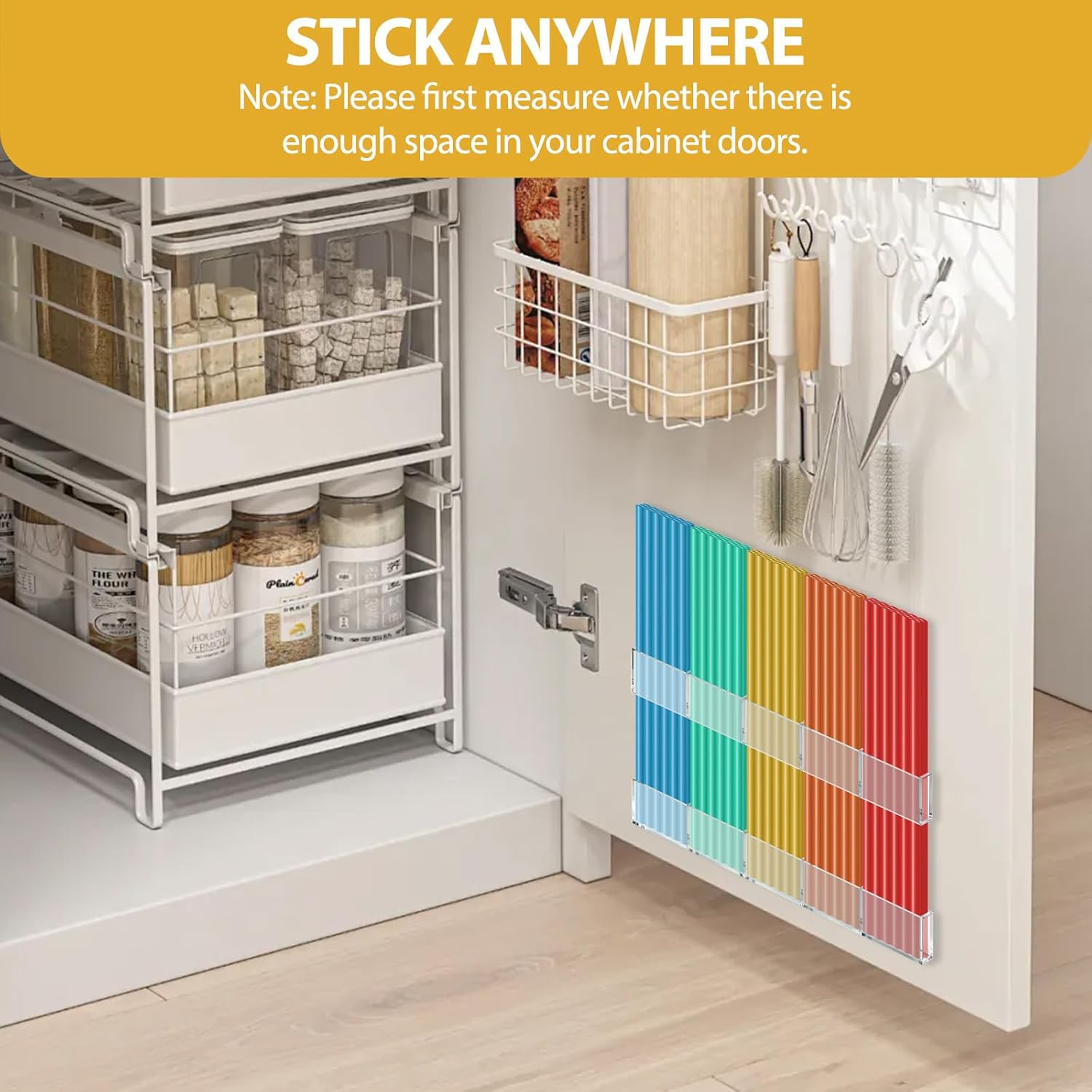 9.5” Large Acrylic Straw Holder for Cabinet Door - 2PCS Straw Holder Tumbler Straws Organizer Storage with Double Sided Adhesive, Space-Saving Organizer Storage Dispenser for Kitchen Counter Cupboard - Image 6