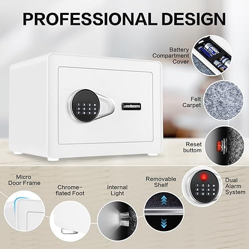 Miniatura 7 de Caja fuerte pequeña de 1.0 pies cúbicos con estante extraíble, sistema de alarma, caja de seguridad electrónica digital para dinero en efectivo,