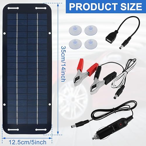 Miniatura 6 de Kit de panel solar, cargador solar de goteo de 30 W y 12 V, kit de cargador solar portátil de 14 x 5 pulgadas con 4 ventosas, carga de batería de