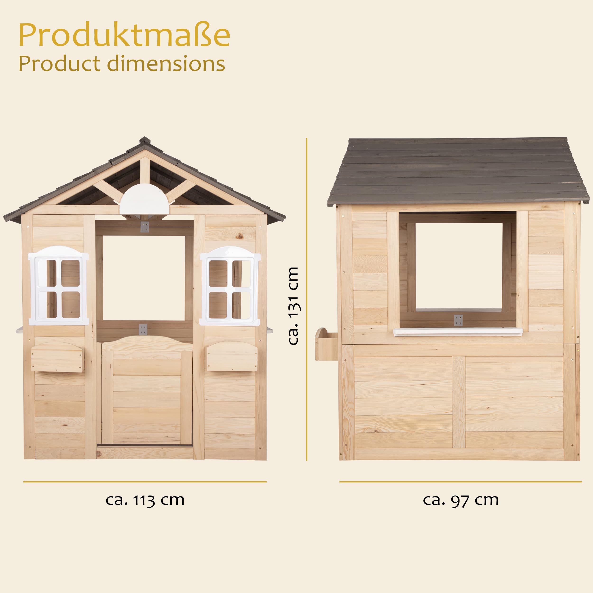 ONVAYA® Kinderspielhaus aus Holz ǀ mit Tür und Fenster ǀ Spielhaus aus Echtholz ǀ für DIY-Streichprojekte ǀ einfacher Aufbau ǀ Gartenhaus für Kinder