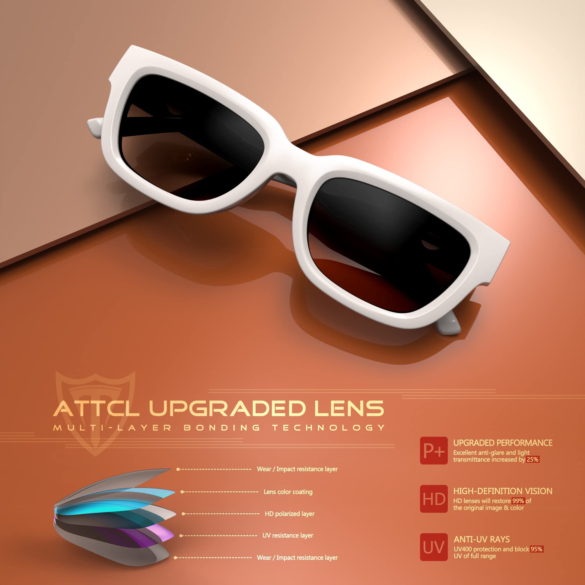 ATTCL Polarized Sunglasses for Women Men Fashion Trendy Golden Circle Rectangle Sunglasses